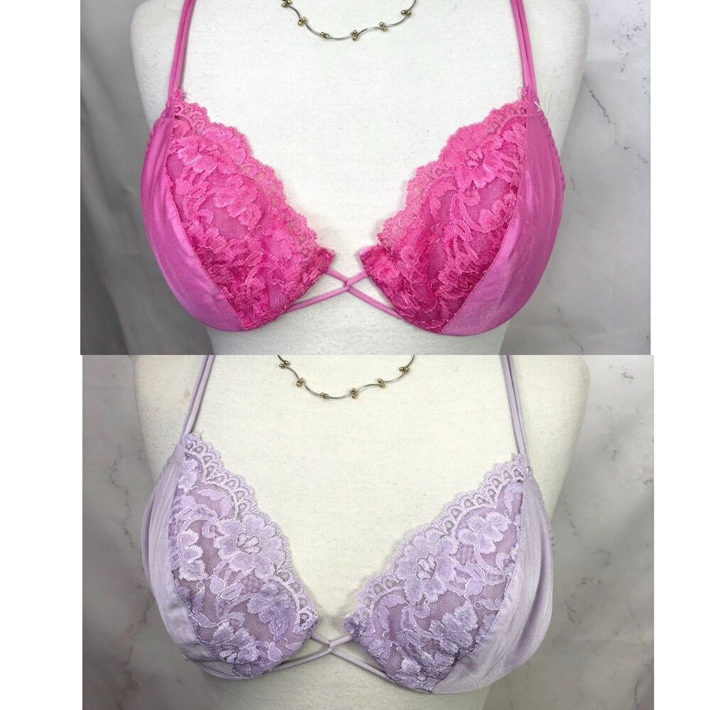Vintage 80s Underwire Lingerie Bra Colorful Floral Lace Sexy Shape Mate 36B Lot